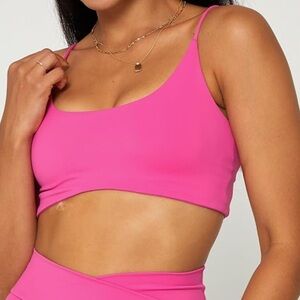 Hot pink sports bra open back criss cross